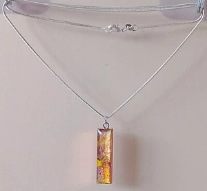 "SK11" unusual silver 925 chain, yellow gold/pink/orange resin pendant necklace - Picture 1 of 7