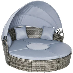 4 Piece Daybed Convertible Patio Furniture Set with Sun Canopy Sectional Sofa - Picture 1 of 9