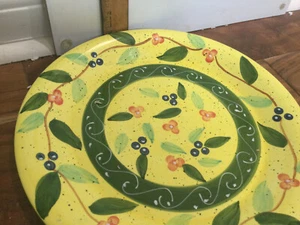 vtg Green yellow leaves handpainted vines painted 1'' dinner plate smimperf - Picture 1 of 5