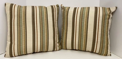 Sunbrella Outdoor Pillows Set Of 2 Tan Beige Striped - Image 1 of 3