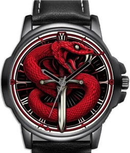 Fanged Red Snake Art and Sword Iconic and Beautiful Unique Wrist Watch - Picture 1 of 1