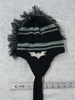 Batman Gorro Toque Juvenil Negro Gris Rayas Tejido Orejeras Forrado Acrílico Poli Foto 1 de 4