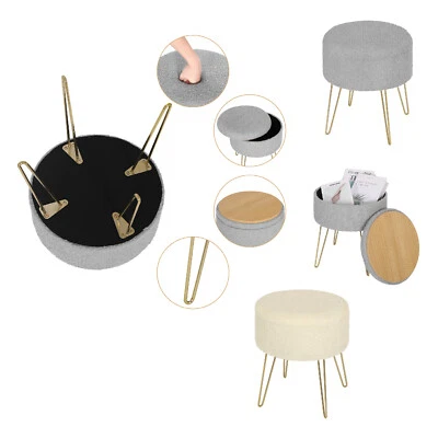 Sitzhocker mit Stauraum Fußhocker Polsterhocker Aufbewahrung Hocker Metallbeinen - Bild 1 von 4