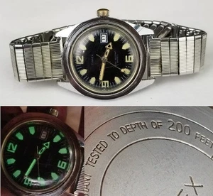 Vintage Taucheruhr Herren Timex 2157 2570A 1970 200ft Glow EDELSTAHL - Bild 1 von 12