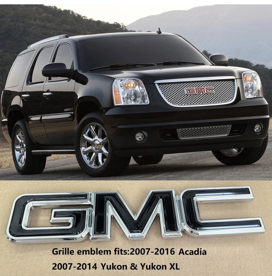 1 OEM 2007-2014 Grille Big GMC Emblem Badge for Yukon Acadia Chrome Gloss Black - Image 1 of 4