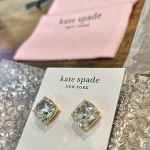 NWT kate spade Stud Earrings Square Clear Crystal Stone Gold Setting W/Dust Bag - Picture 1 of 6