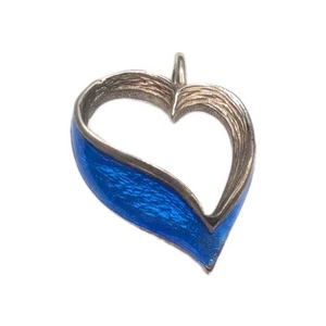 Vintage Sterling Silver NORWAY Blue Enamel Guilloche Open Heart Pendant - Picture 1 of 9