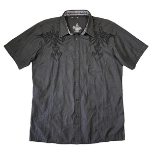 Camicia casual western con fibbia ruggente uomo XL nera ricamata manica corta con bottoni - Foto 1 di 7