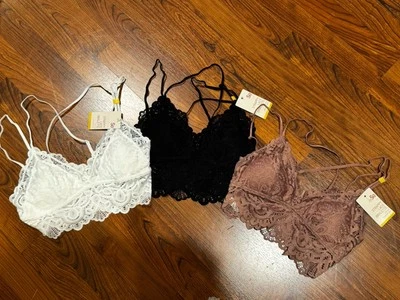 NWT Lot Of 3 SO Strappy Lace Bralette Size S Padded Black White Feather Nest - Image 1 of 4