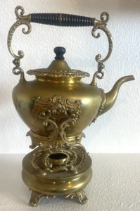 Antique S. STERNAU ~ SS & Co. Brass Tilting Tea Pot with Stand & Burner Pat 1892 - Picture 1 of 9