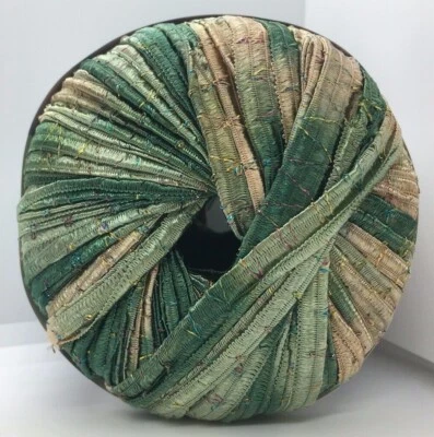 Tinkerbella Berlini Wide Ribbon Yarn #43 Brilliants Herbs - Greens Beige Glitter