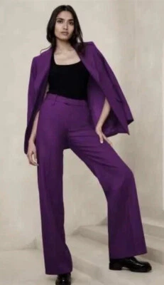 Banana Republic 6P Wide Leg Wool Pant 6 Petite Deep Purple #746688 NEW - Image 1 of 4
