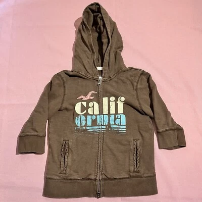 De colección Y2K Hollister Sudadera con Capucha Para Mujer S Marrón Cremallera Chaqueta Cali Gráfico Surf Patinador Foto 1 de 4