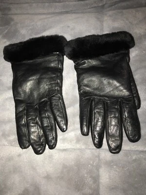 Guantes para mujer UGG Australia cuero negro piel de oveja Shorty Quinn puño M  Foto 1 de 4