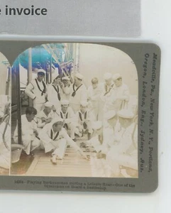 Playing Backgammon on Board Battleship Keystone Maritime Stereoview - Picture 1 of 2