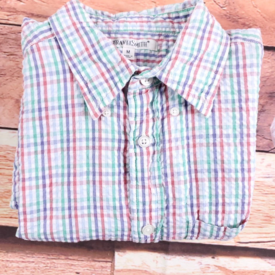 Camisa TravelSmith Para Hombre Talla M 100% Algodón Abotonada Rayas  Foto 1 de 4