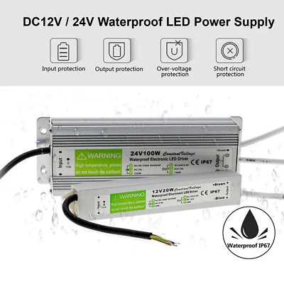 DC12V/24V LED Driver Power Supply Transformer Waterproof IP67 240V for LED Strip - Image 1 of 4
