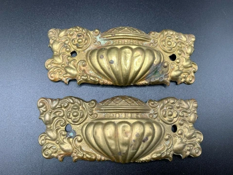 Antique pressed Brass ornate back plate Victorian Pair 2 matching Cover
