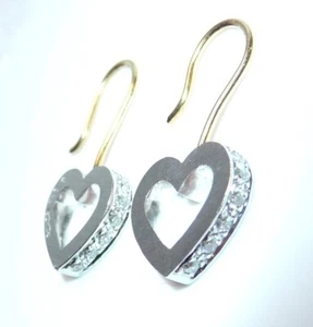 Ohrringe 750 Goldold  0.21ct. Brillanten ACACIA Design 27 mm lang 6,7 g HERZ - Picture 1 of 22