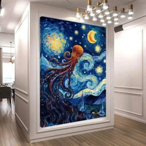 Funny Van Gogh Octopus Canvas Premium Quality Wall Art Print No Framed - Bild 1 von 3