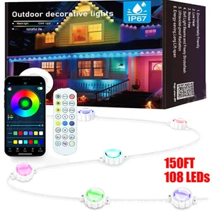 150FT Permanent Outdoor Eaves 108 LED Lights Smart RGB Bluetooth APP Control Kit - Picture 1 of 12