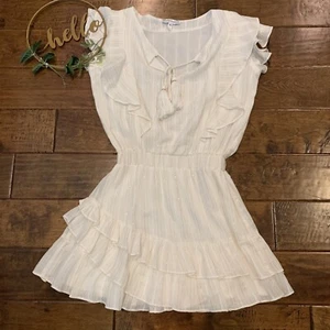 Mini Abito Karina Grimaldi Daisey Metallizzato Bianco Righe Oro Taglia XS Cravatta davanti - Foto 1 di 6