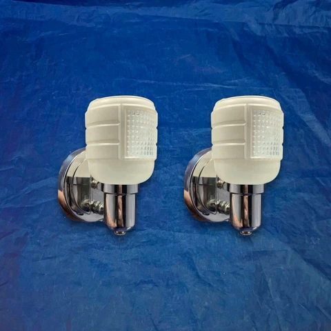 Wired Pair Art Deco Chrome Slip Shade Sconces Rewired Lights 87A Cover