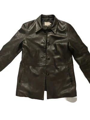 Calvin Klein  Leather Jacket Lined Women's Small Petite Black Button Up Soft - Image 1 of 4