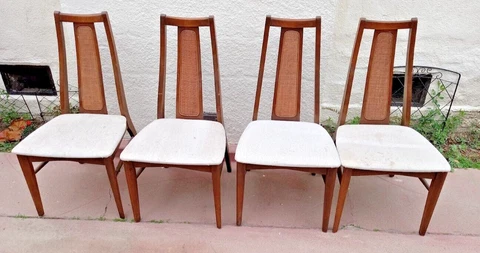 Original MCM Avocado Llama Straw Wood Chair Pair Living Dining Dual Purpose Seat Cover