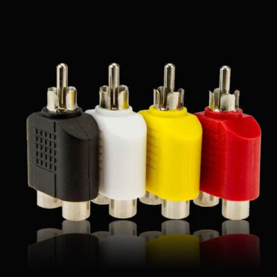 4PCS NEW RCA PHONO ADAPTER 1 x MALE PLUG TO TWIN 2 x U SPL Y FEMALE M7U9 V6F6 - Image 1 of 4