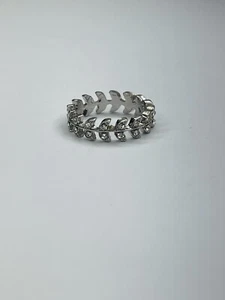 Anello Misura 7 Victoria Vine Strass Argento Tono Foglie Fascia Moda Cocktail - Foto 1 di 5