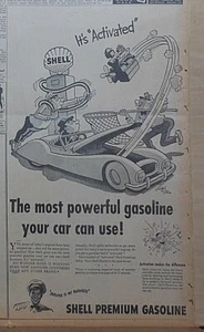 1950 newspaper ad for Shell Gas - engine jumps out of car to gas pump - Picture 1 of 1