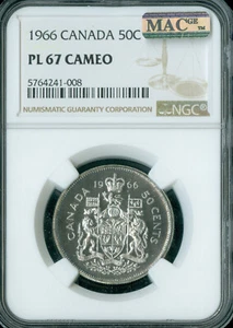1966 CANADA 50 CENTS NGC PL67 CAMEO MAC SPOTLESS . - Picture 1 of 2