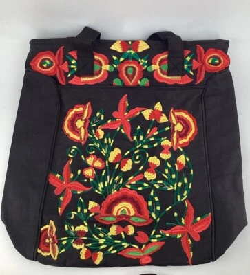 Beautiful Floral  Embroidered X-Large Tote Bag Red Yellow Green NWOT - Image 1 of 4
