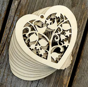10x Filigrana Cuore Legno Due Uccellini in Albero Forme Artigianali 3mm Compensato Amore - Foto 1 di 3