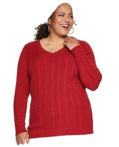 3X Croft & Barrow Red Long Sleeve V-Neck cable-knit Sweater Woman's NEW! - Picture 1 of 5