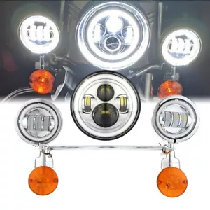 7 Inch LED Headlight+ Fog Passing Lights For Harley Heritage Softail Classic - Picture 1 of 12