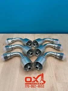6 Parker Style 13943-6-6 Hydraulic Hose Crimp Fittings 3/8” Hose X 3/8” FJIC 90 - Picture 1 of 4