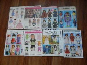 NEW! Lot of 8 Doll size 18" Sewing Patterns Costumes~Pants~Dresses~Pajamas MORE - Picture 1 of 8