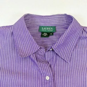 Lauren Ralph Lauren Women's 3X Purple Stripe Button Up Shirt Collared Plus Size - Picture 1 of 11