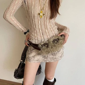 Faux Fur Leather Fur Belt Spicy Girl Style Plush Belt Female/Girls - Picture 1 of 9