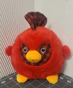 Dan Dee Red Bird Round Plush Stuffed Animal Toy w/Black & Red Plaid RARE HTF - Picture 1 of 9