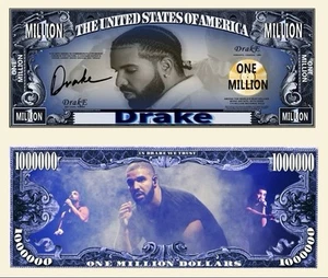 ✅ 100 Stück Drake Rap Hip-Hop Musik 1 Million Dollar Sammlerstück Neuheit Geld - Bild 1 von 6