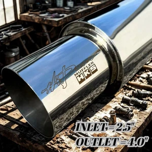 HKS HI-POWER UNIVERSAL SINGLE EXHAUST MUFFLER Inlet 2.5 Outlet 4.0 Inches SS - Foto 1 di 11