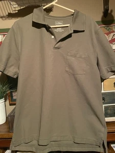 L L Bean Polo Shirt, Large, Army Green, S/S, Chest Pocket, 100%Cotton, Thick - Picture 1 of 1