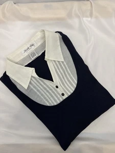 Suéter Judith Hart para mujer mezcla de seda LS azul marino con inserción/cuello blanco-L NUEVO - Imagen 1 de 5