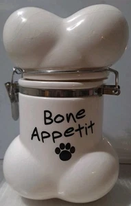 Boston Warehouse Bone Cannister White Hinged Jar "Bone Appetit" Cookie Jar - Picture 1 of 8