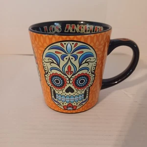DAY OF THE DEAD SKULL Orange & Black LOS ANGELES CALIFORNIA Coffee Mug/Cup Read - Picture 1 of 7