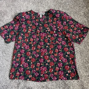 Vintage SK&Company transparente Bluse mit Knopfleiste Blumen Rosen Größe 12 Schulterpolster - Bild 1 von 8