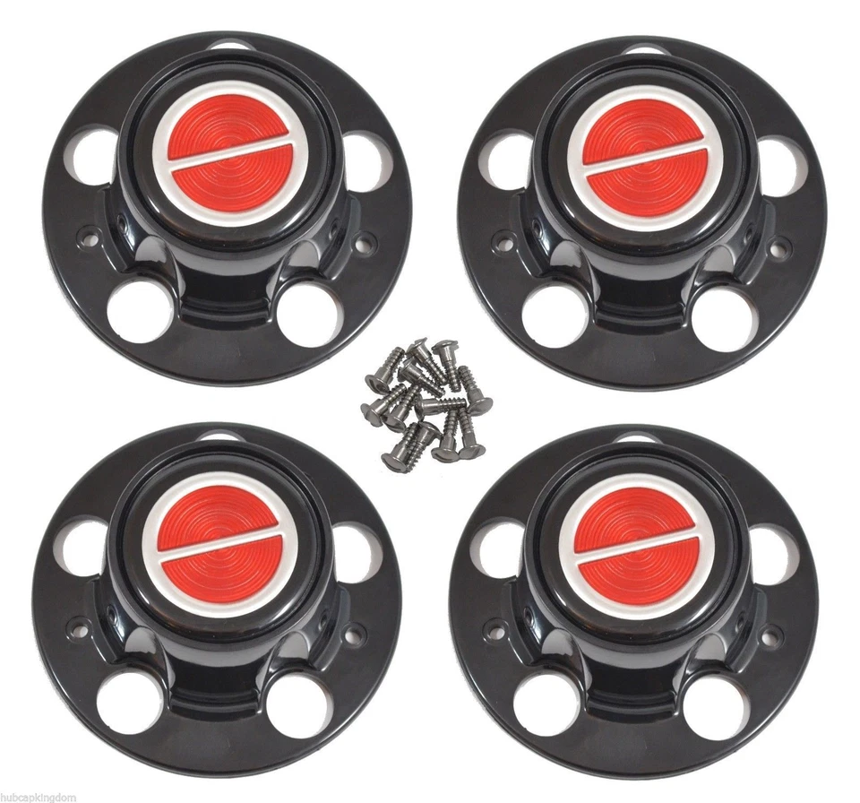 1980 - 1996 福特 F150 BRONCO VAN 哑光黑色轮毂中心盖红色中心 4  — 第 1/1 张图片